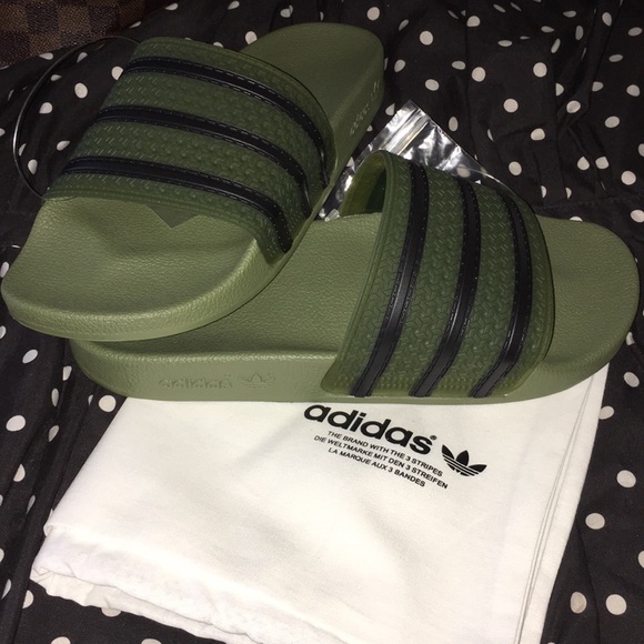 olive green adidas slides